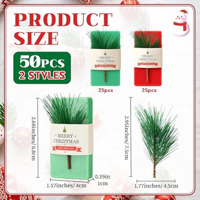 Swiffen 50 PACK CHRISTMAS BAR SOAP GIFT BULK RED AND GREEN MINI HAND WASH SOAPS TRAVEL SIZE WITH PINE LEAVES, XMAS HOLIDAY PARTY SUPPLIES STOCKS STUFFERS FOR APPRECIATION GIFTS(MERRY CHRISTMAS) - Image 2